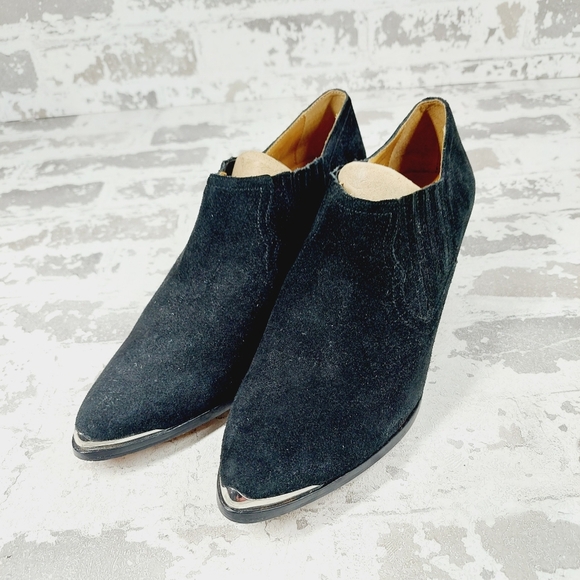 Joie Baler Black suede Leather Western Ankle Boots C1036 - Picture 2 of 14